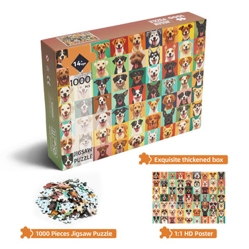 1000 Pieces Jigsaw Puzzles For Adults - Vibrant Dog Faces - Fun And Challenging Dog Puzzle For Family And Friends - Challenging
