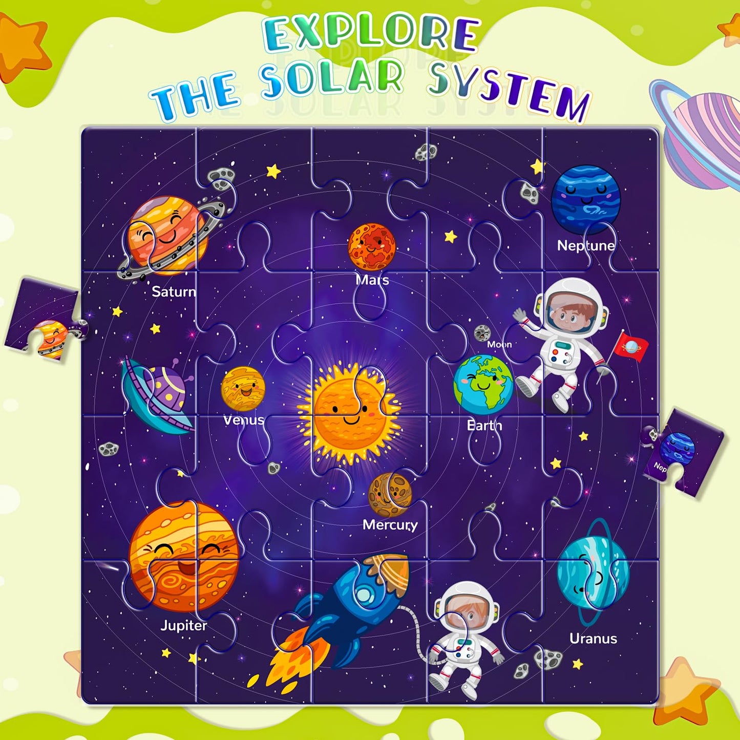 Magnetic Puzzles for Toddlers 3-5, 3 Pack Travel Puzzles for Kids Ages 3-6 with 60 Magnetic Pieces, Dinosaur, Solar System & Map