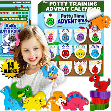Toddler Potty Training Chart By Lil Advents - 14 Stackable Wooden Blocks - Potty Training Advent Game - Behavioral Reward Chart,