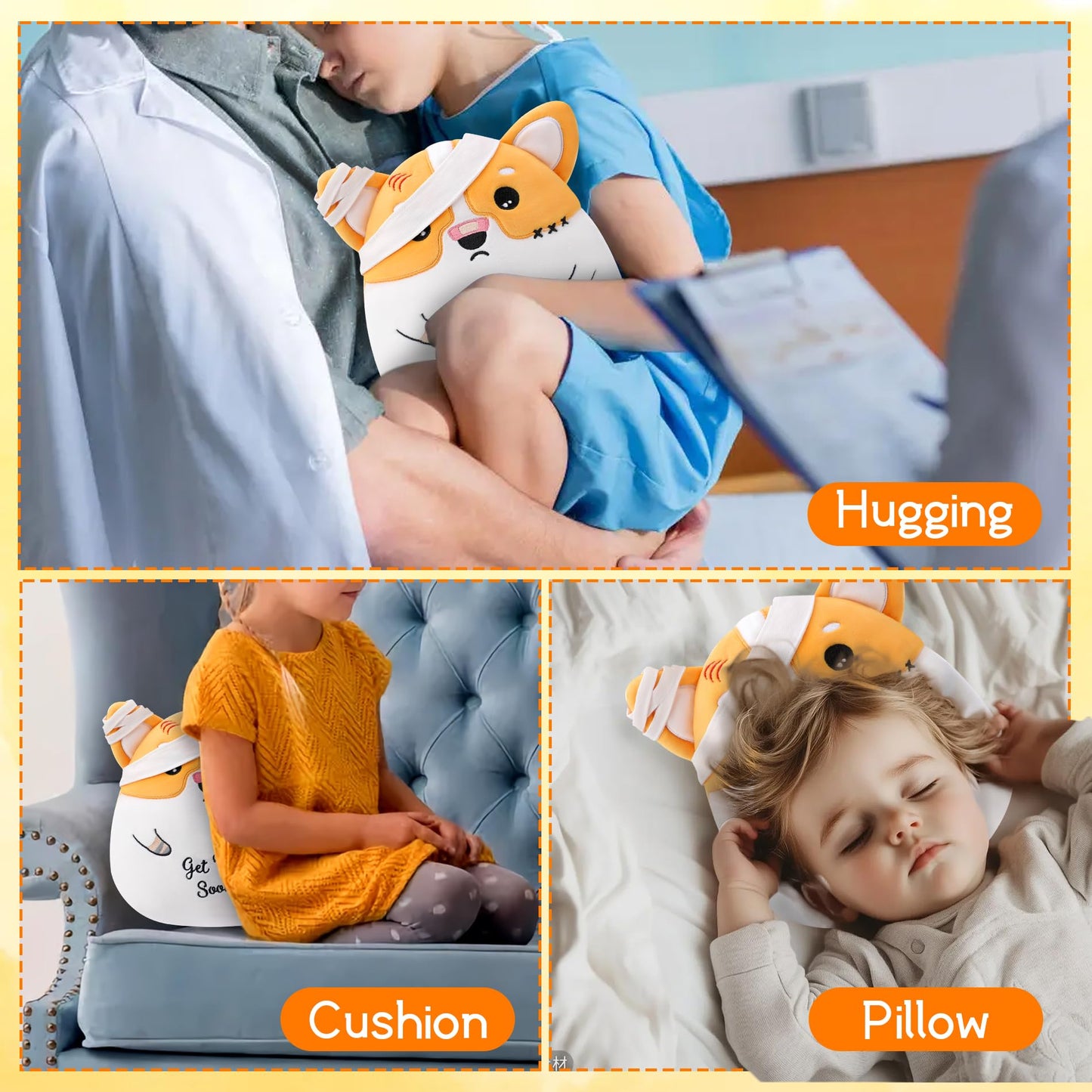 Leyoha Get Well Soon Dog Plush - Dog Stuffed Animals Corgi Plushie Toys With Injury Bandage, Kids' Pillow Cushion, Gifts For Pat