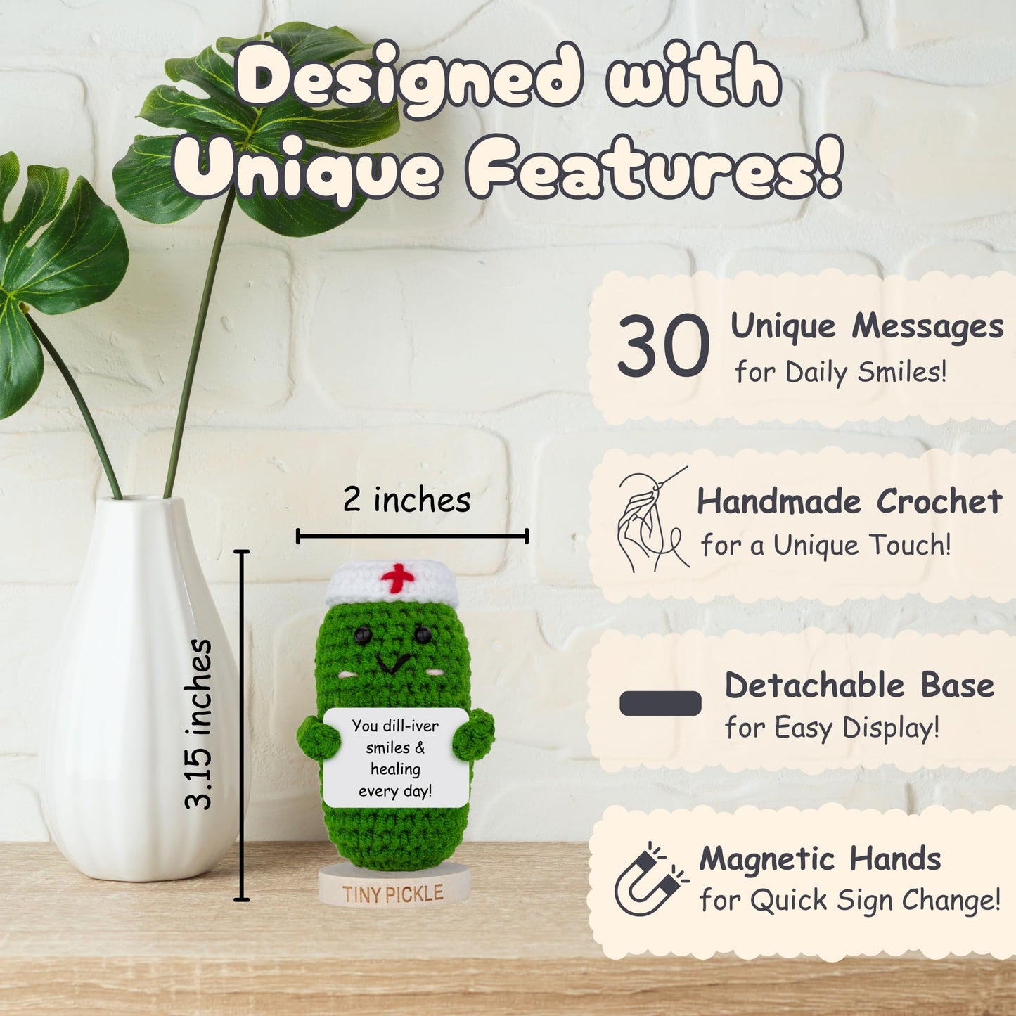 Nurse Gifts - Handmade Positive Pickle Crochet Doll with 30 Empowering Messages for Nurses - Funny RN Gifts, New Nurses Present