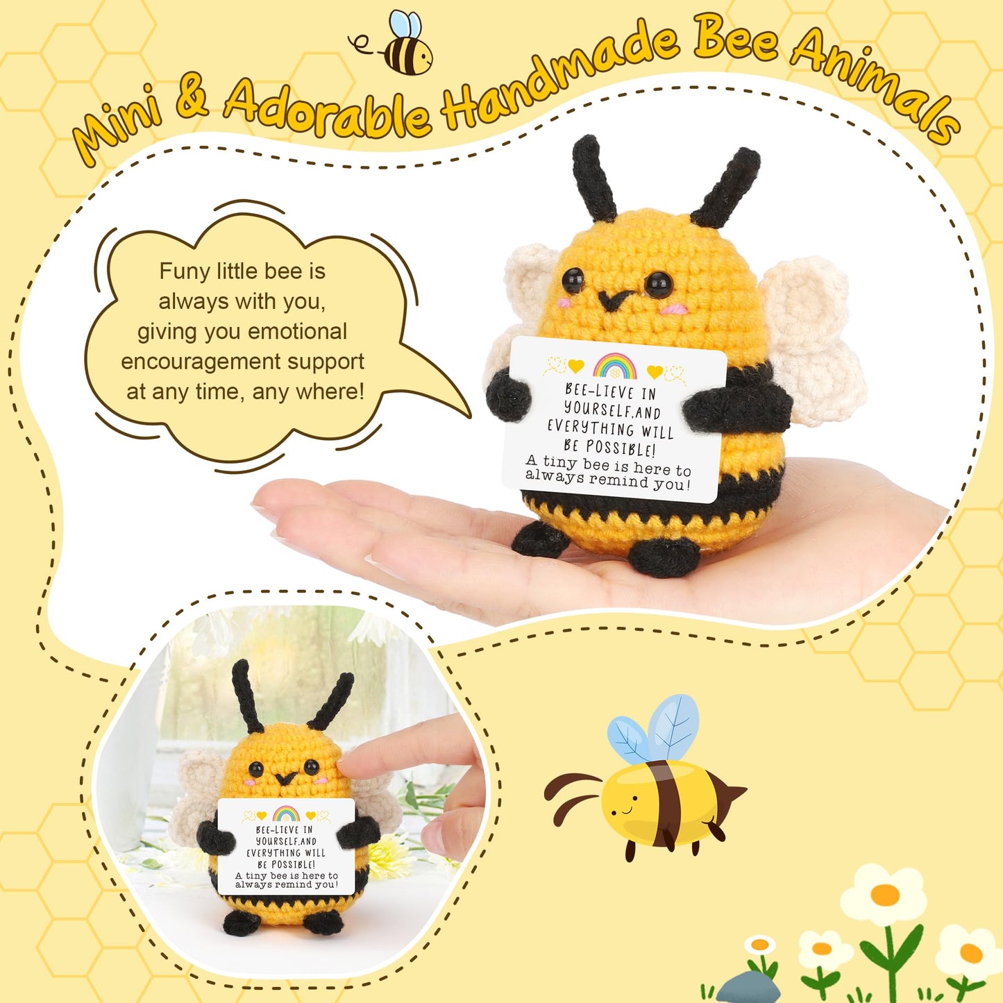 Lejiajinw Tiny Mini Crochet Bee Doll Inspirational Cheer Up Gifts For Women, Men, Birthday Ideas Mothers Day Fathers Day, Thank