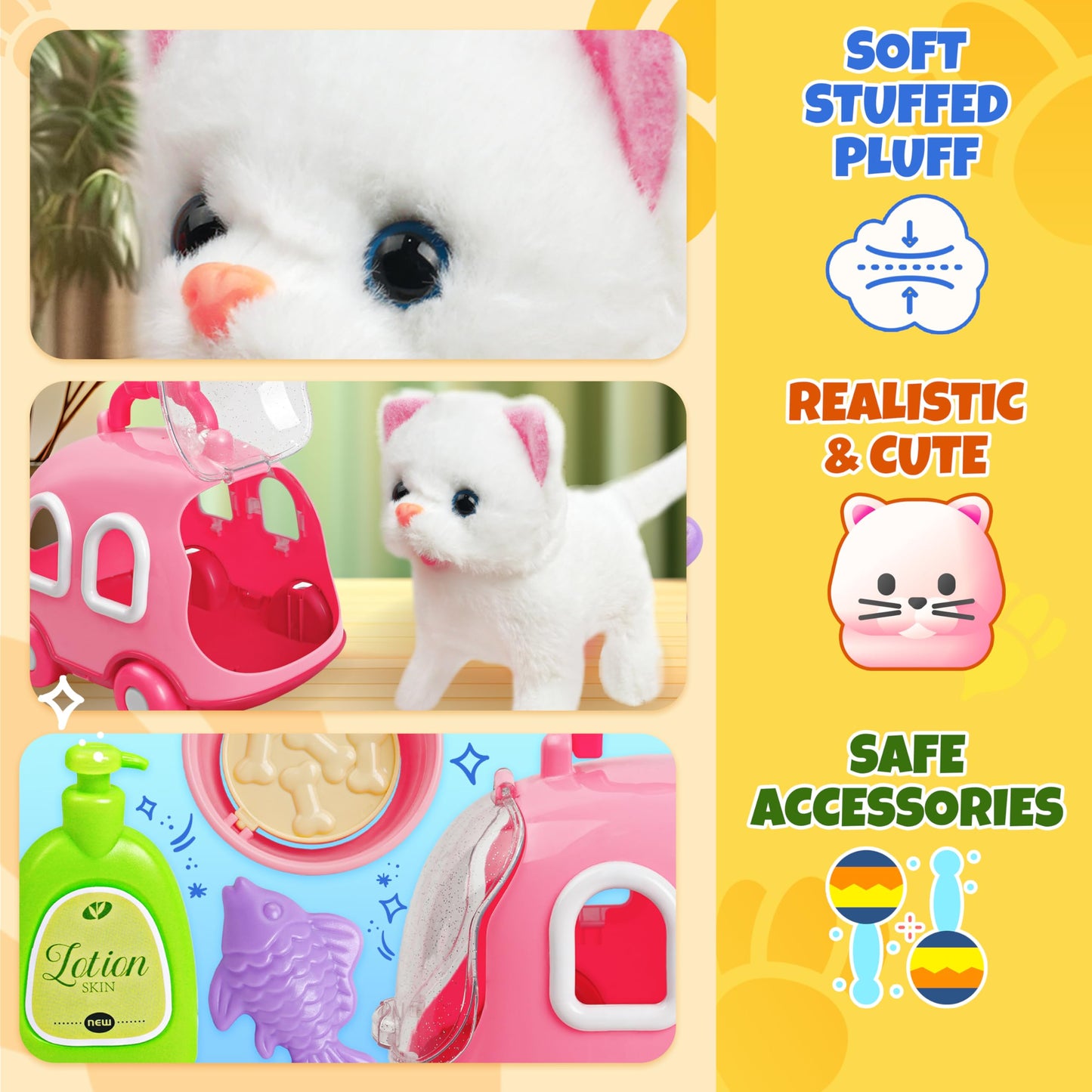 Smilesskiddo Walking Cat Toys For Girls - Electronic Meow Kitty With Animated Walking Wag Tail, Storage Cage And Accessories, In