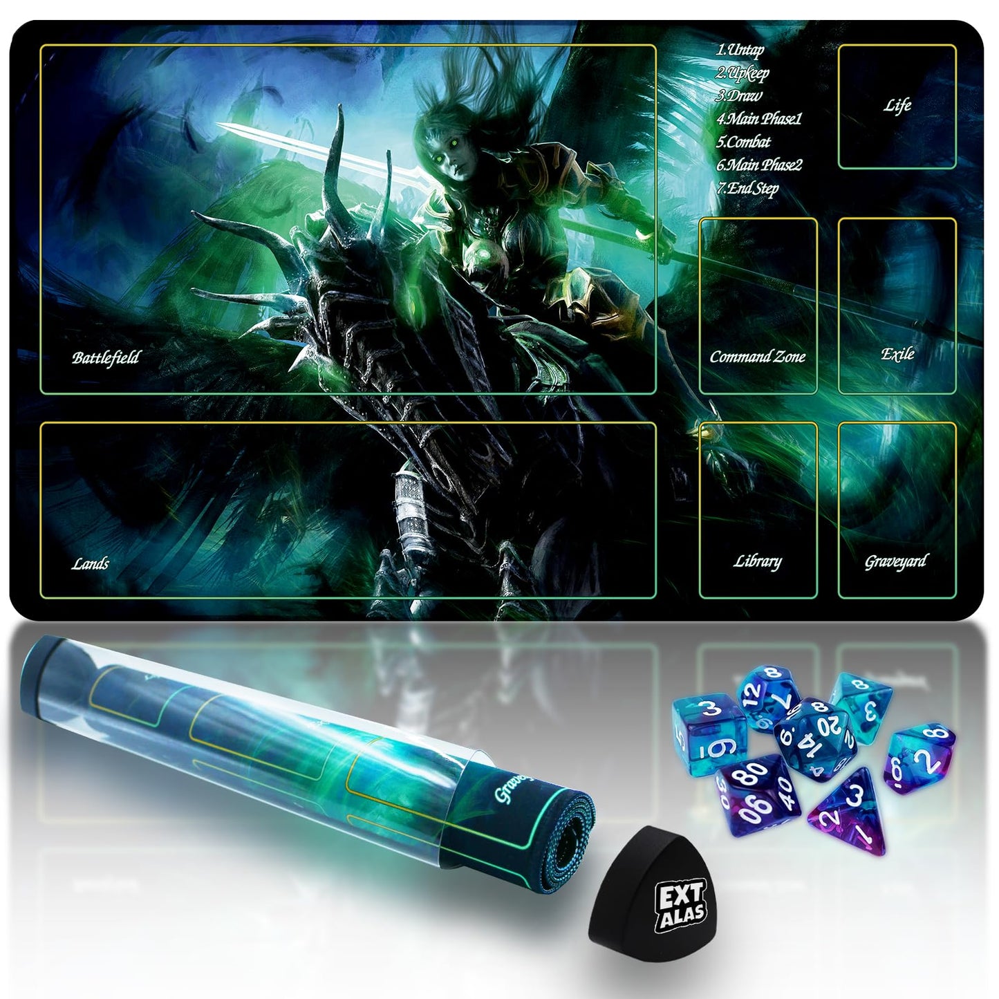 Extalas Experience high-standard Quality with Our MTG Playmat - Perfect for Magic: The Gathering and Lord of The Rings Fans  Complete with a Storage Tube and 7 dice ! (Style15  playmat with zones)