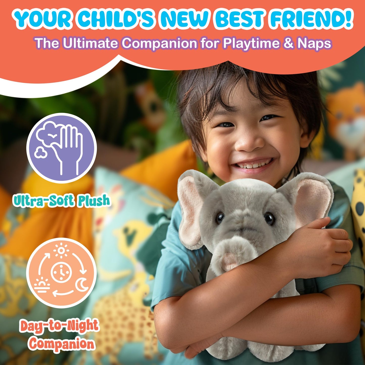 Forest & Twelfth 12 Stuffed Elephant Plush  Heirloom Collection Stuffed Animal  enhanced Materials  Best Gift for Kids Age 3+  Nursery and Room Decor (12'' Elephant)
