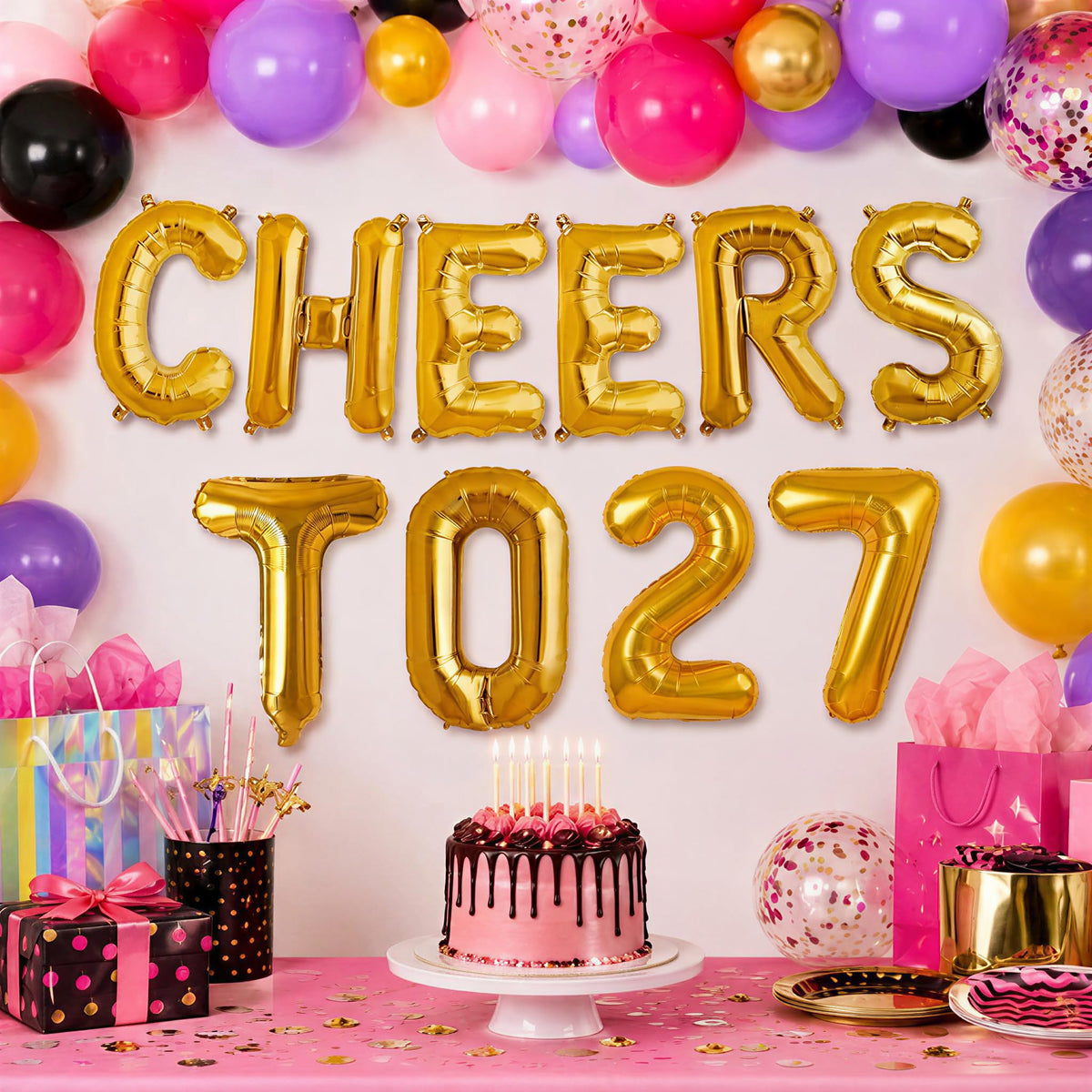 Balloonistics Cheers to Twenty Seven Foil Balloon Combo  Cheers to 27 & Number 27 Foil Balloon Set for 27th Birthday & Annivers