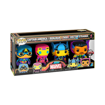 Funko Pop! Marvel Blacklight Captain America 4PK Vinyl Figures - Standard Size - Black - Collectible Toys for Kids and Adults