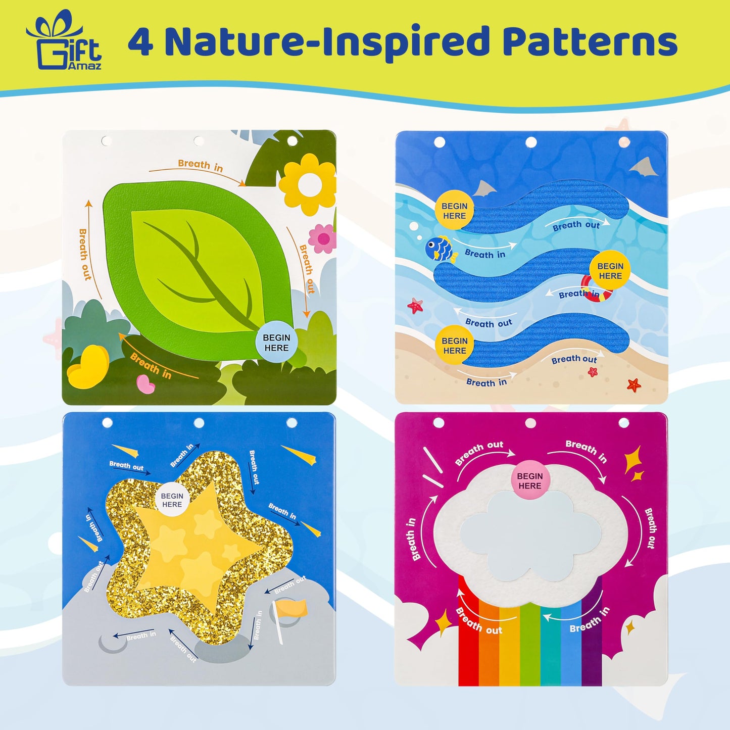 Giftamaz Multi-Sensory Mindful Maze Boards, Textured Sensory Calming Toys For Kid, Finger Path Breathing Board, Calming Corner Items Social Emotional Learning, Mindful Sensory Cardboard Box For Kid 3+