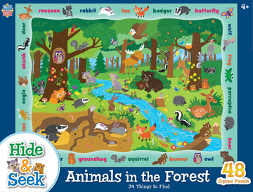 Masterpieces Family Puzzle - Hide & Seek 48 Piece Jigsaw Puzzle For Kids - Animals In The Forest - 19'' X 14''