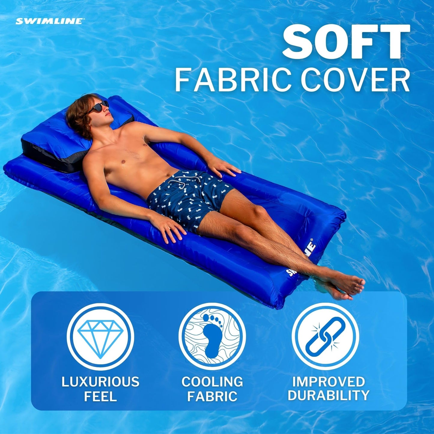 SWIMLINE ORIGINAL Fabric Covered Pool Float Mattress Lounger Raft For mature-themeds & Kids I Comfortable Head Rest & Quick-Dry Cover For mature-themed Or Kid Floating & Lounging Dogs 9057