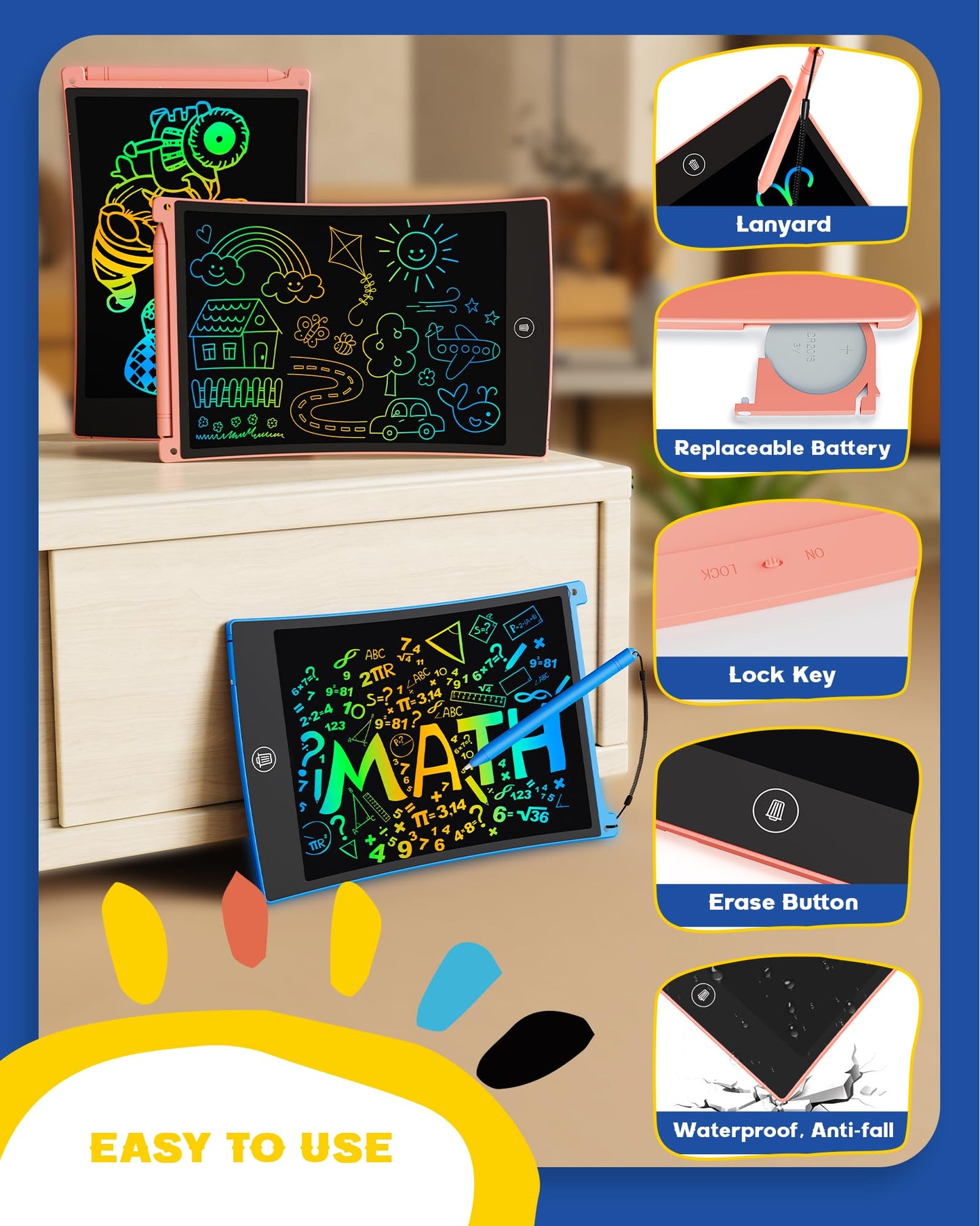 bravokids Toys Gifts for 3-6 Years Old Girls Boys, 3 Pack LCD Writing Tablet with 6 Stylus, 8.5 inch Colorful Doodle Board Drawi