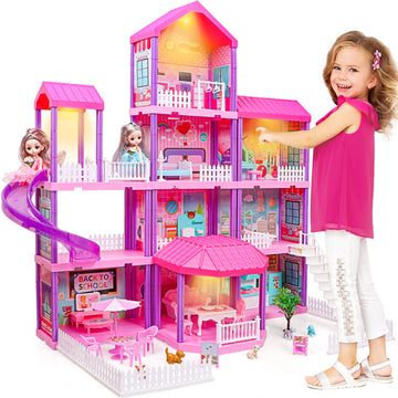 Beefunni Doll House, Dream Dollhouse For Girls Toys W/ 4 Stories -11 Rooms, Doll House 4-5 Year Old W/ 2 Dolls & Furniture, Princess Dollhouse 2023 Christmas Toy Gifts For 3 4 5 6 7 8+ Year Old Girls