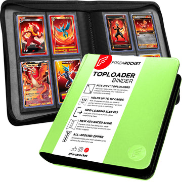FORZAROCKET 4-Pocket Small Binder for Toploaders - Holds 112 Top Loaders  Ringless  Waterproof PU Leather  for Sports & Trading Cards (Lime Green)