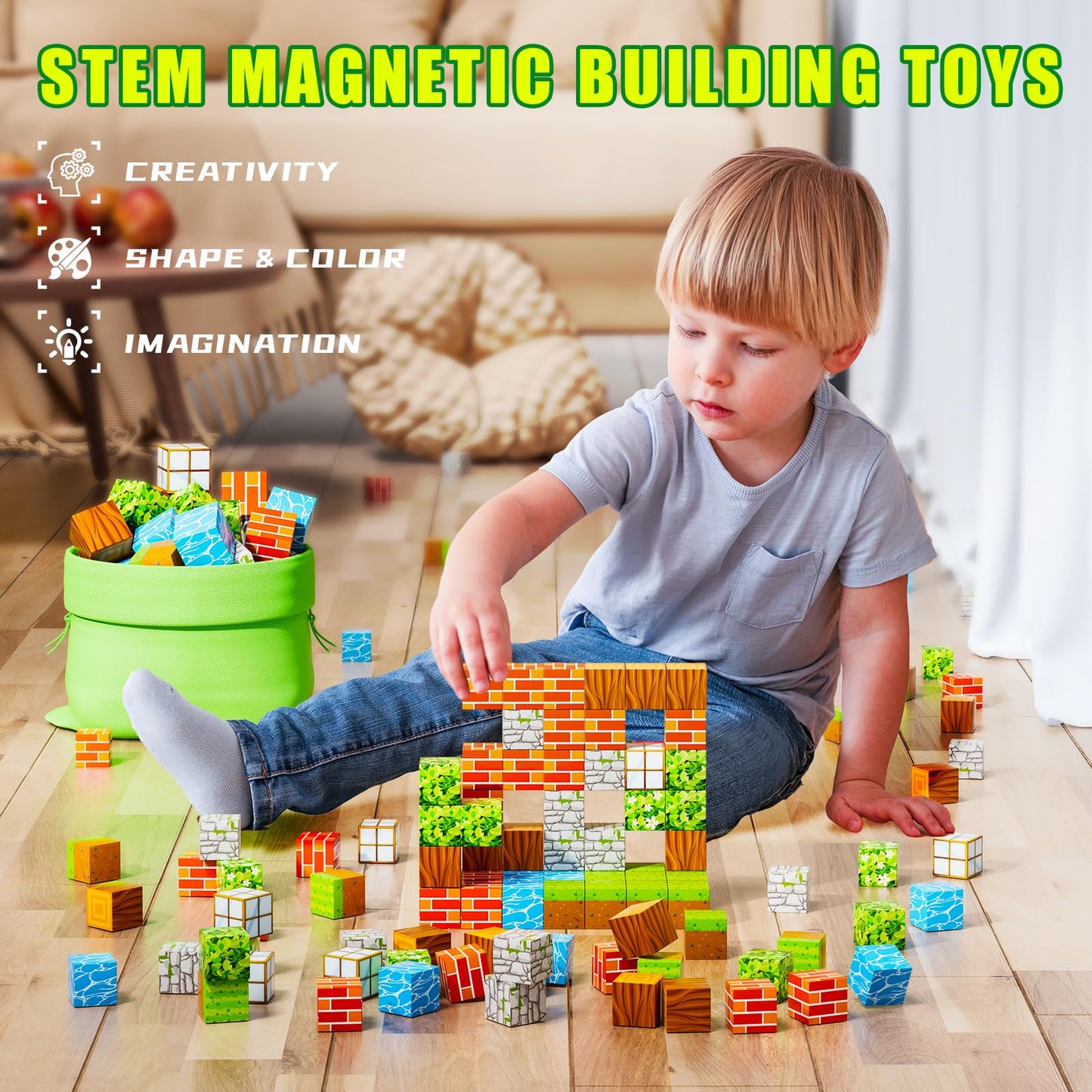 120Pcs Magnetic Blocks - Build Magnet World Edition, Magnetic Blocks For Kids Ages 3-5, 4-8, 8-12, Magnetic Toys For Boys & Girl