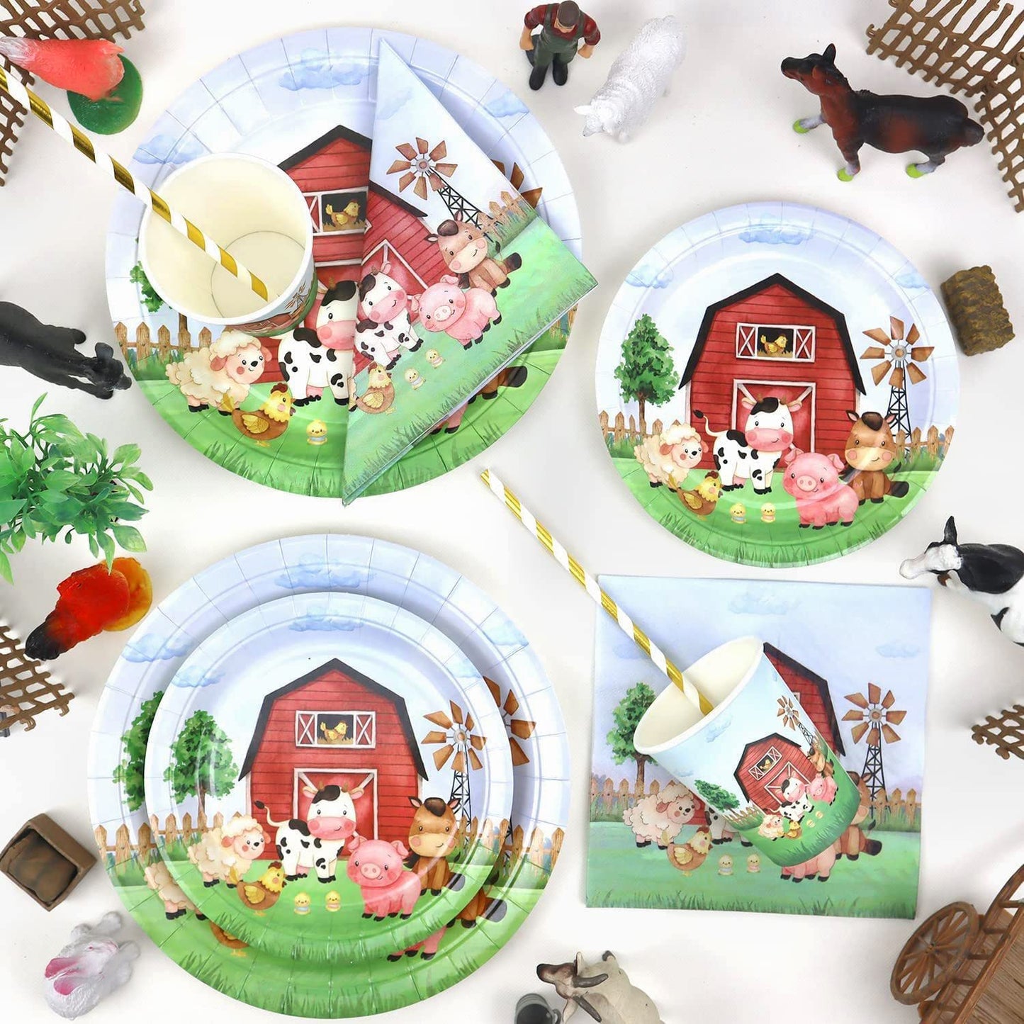 Watercolor Farm Birthday Party Supplies Plates Set For 25 Guests,125 Pieces Paper Plates Napkins Cups Dinnerware For Barnyard Fa