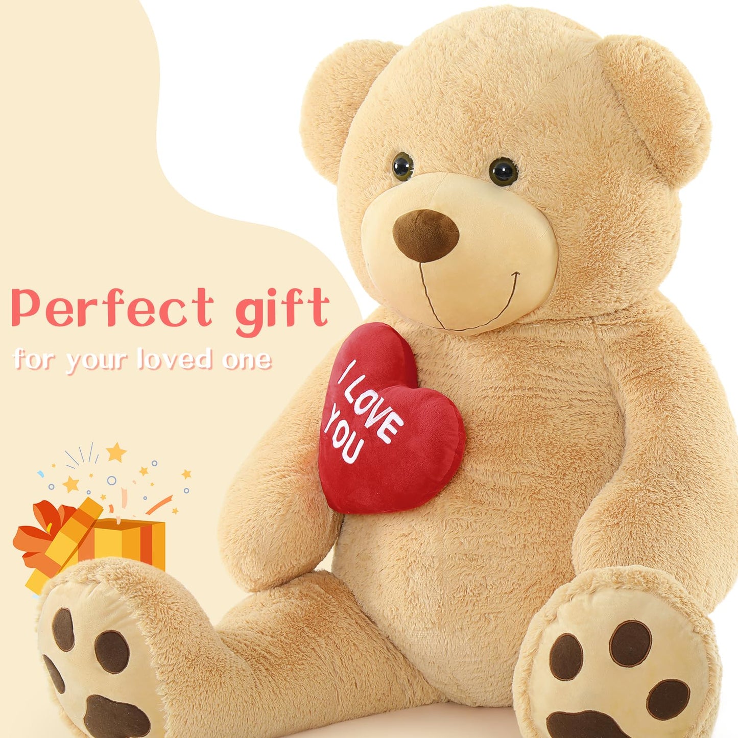 Beniny Giant Teddy Bear 52'' Stuffed Animal, Big Teddy Bear With Heart, Large Brown Stuffed Bear Plush Toys For Kids, I Love You