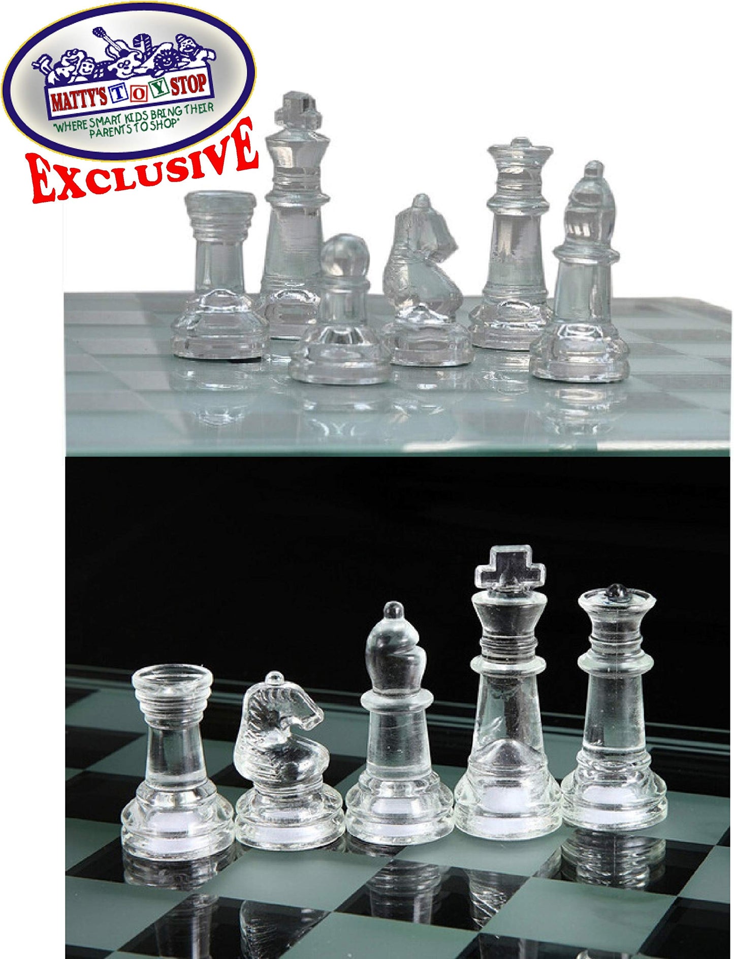 Matty'S Toy Stop Deluxe Clear & Frosted Glass Chess Set (10'') Small