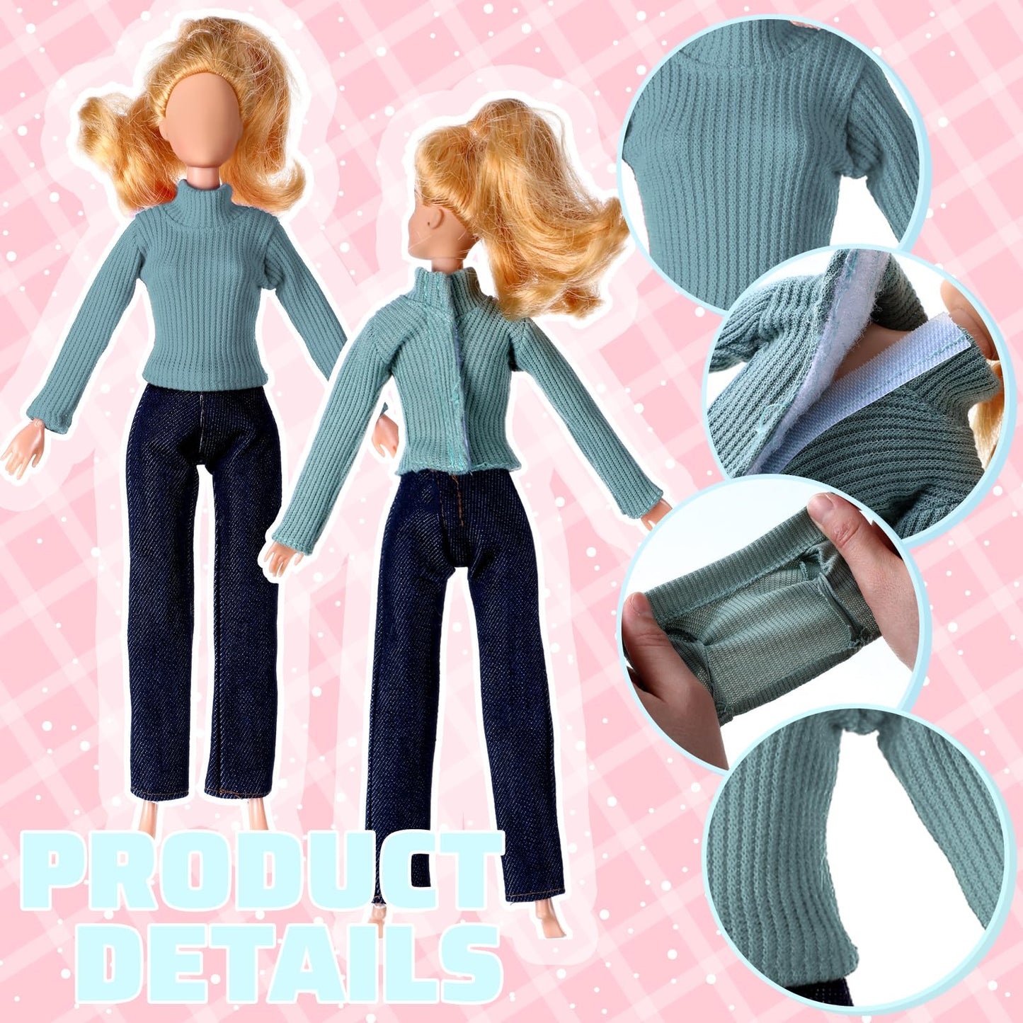 Fourluoo 6 Pcs Summer Doll Clothes Doll Sweater Fashion Outfits Long Sleeve Top Clothing For Birthday Gift(Retro Color,11.8 Inch
