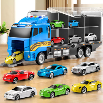 NIPLOOOW Toddler Boys Toys for 3 4 5 6 Years Old, Truck Vehicle Toy Set with Play Mat, Die-Cast Toy Car Carrier Truck for Boys K