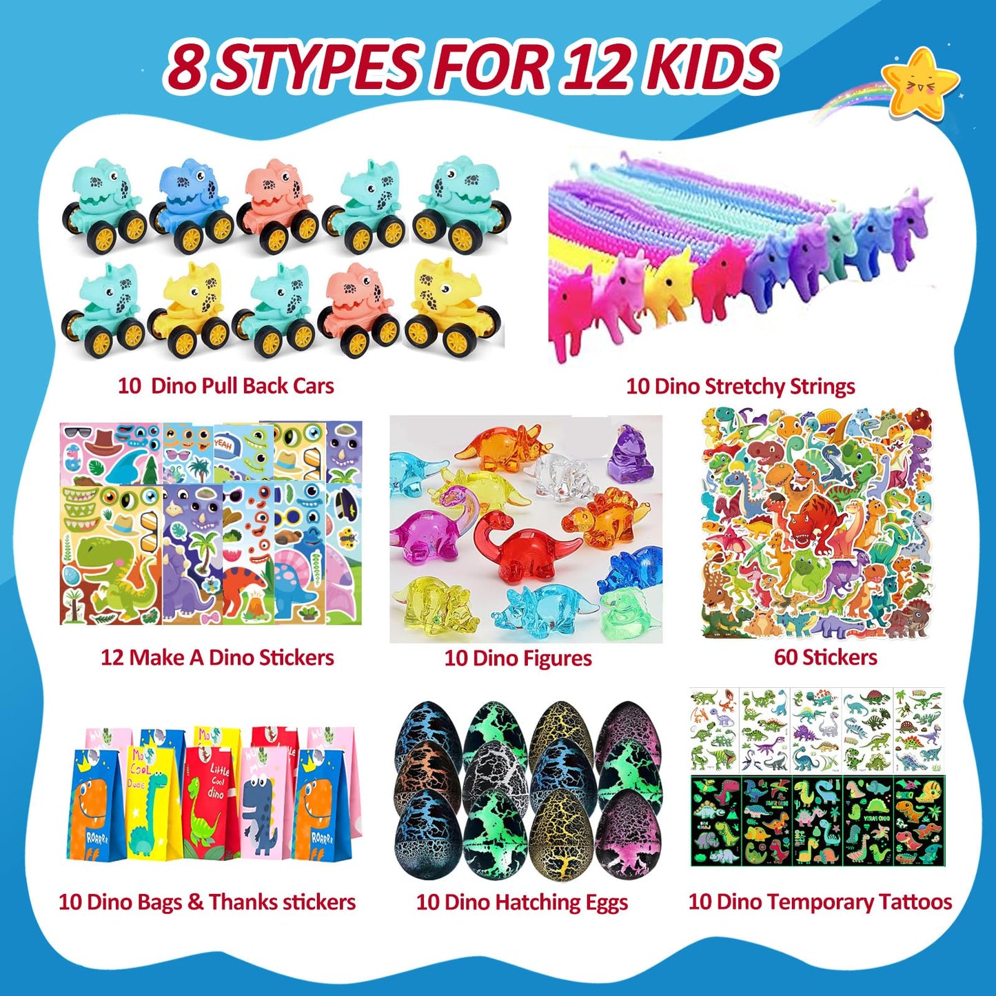 Dinosaur Party Favors For 10 Kids,140pcs Dinosaur Birthday Party Supplies,Dino Goodie Bags Stuffers,Boys Girls Goody Bags For Ki