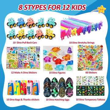 Dinosaur Party Favors For 10 Kids,140pcs Dinosaur Birthday Party Supplies,Dino Goodie Bags Stuffers,Boys Girls Goody Bags For Ki