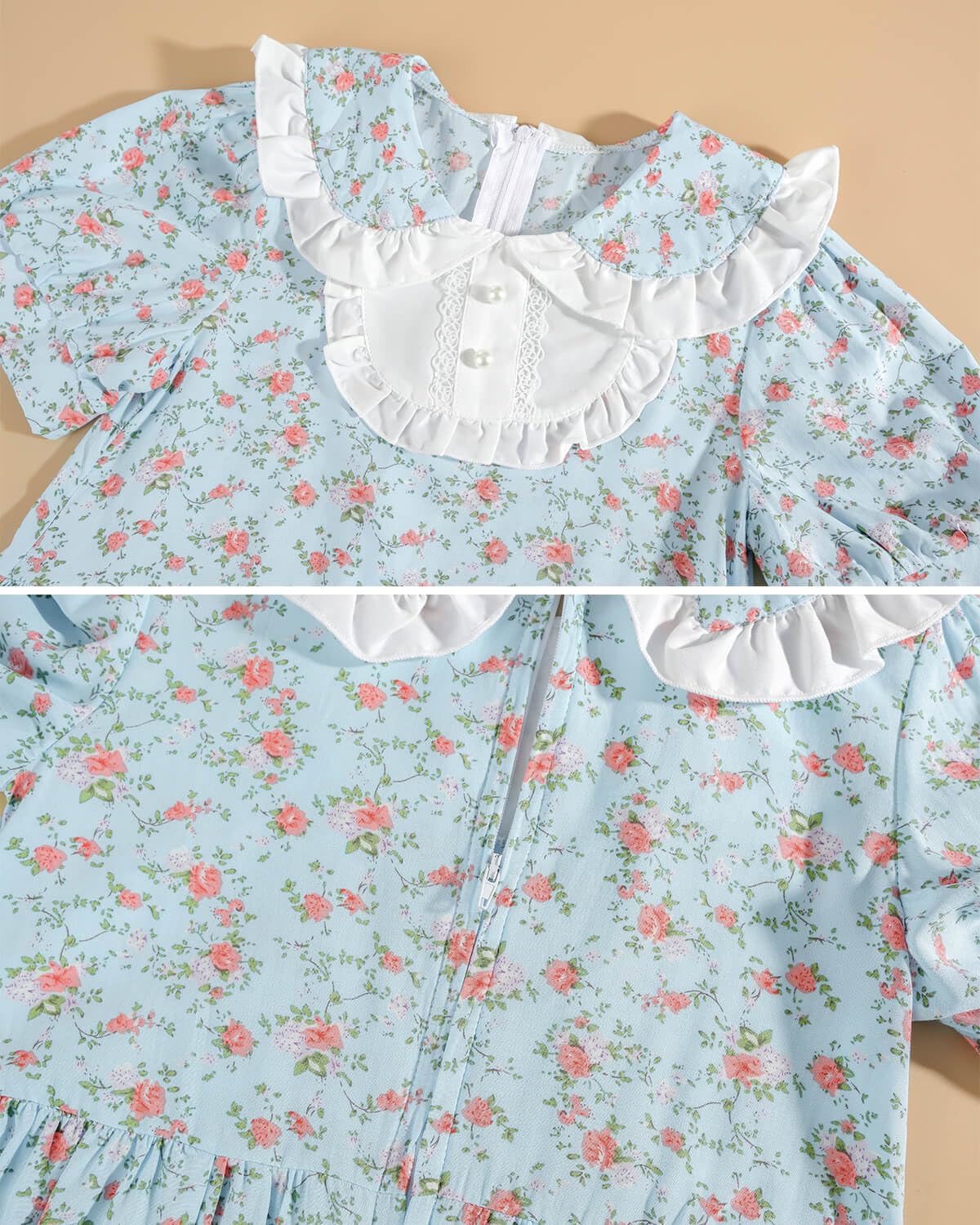 Nuoqi Prairie Dresses for Girls, Blue Laura Ingalls Wilder Costume Pioneer Colonial Dress with Apron, 8-9