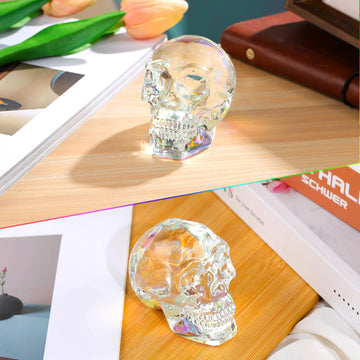 Ornalrist K9 Crystal Ab Colorful Skull Figurines Halloween Day Of The Dead Decor Glass Skull Gifts For Skull Lover Men Witchy Statue With Gifts Box 2.8'
