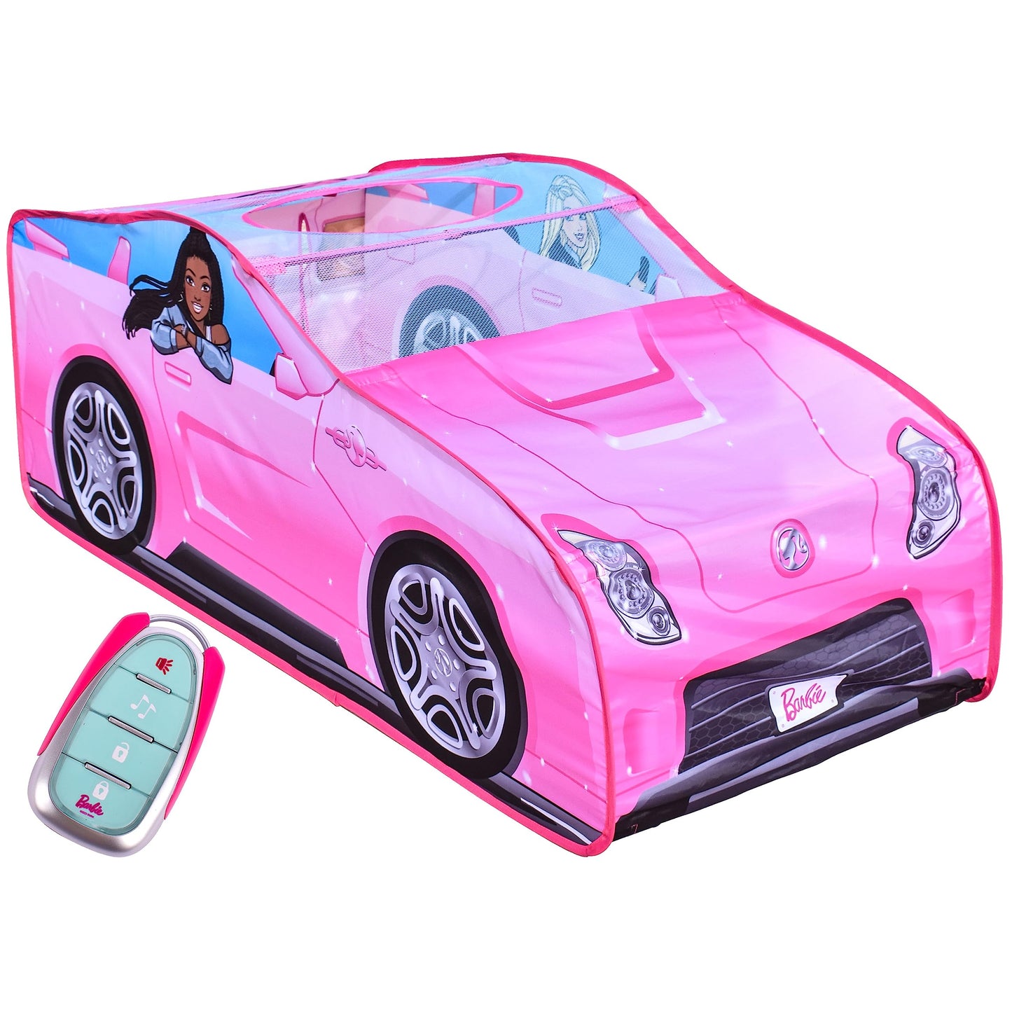 Barbie Convertible Pop Up Tent - Pink Princess Playhouse Car Toy with Sounds & Key Fob, Indoor and Outdoor Play