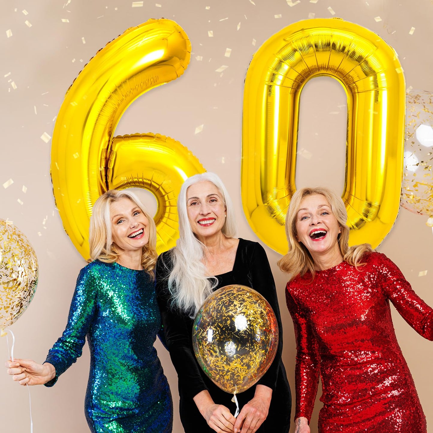 Pigetale 40 Inch 60 Number Balloons Gold Big Giant Jumbo Birthday Decorations Large Foil Mylar Helium Digital Balloons Age 6 60T