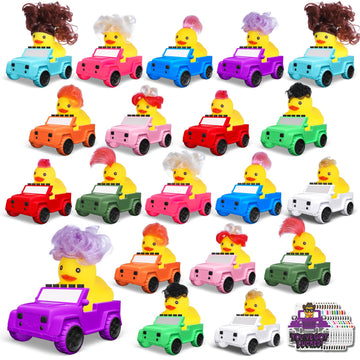 40 Pcs Jeep Ducks With Tags For Ducking,3.9 Inch The Shape Of A Vehicle,20 Jeep Ducks +20 Wig Rubber Ducks For Baby Bath Toy Par