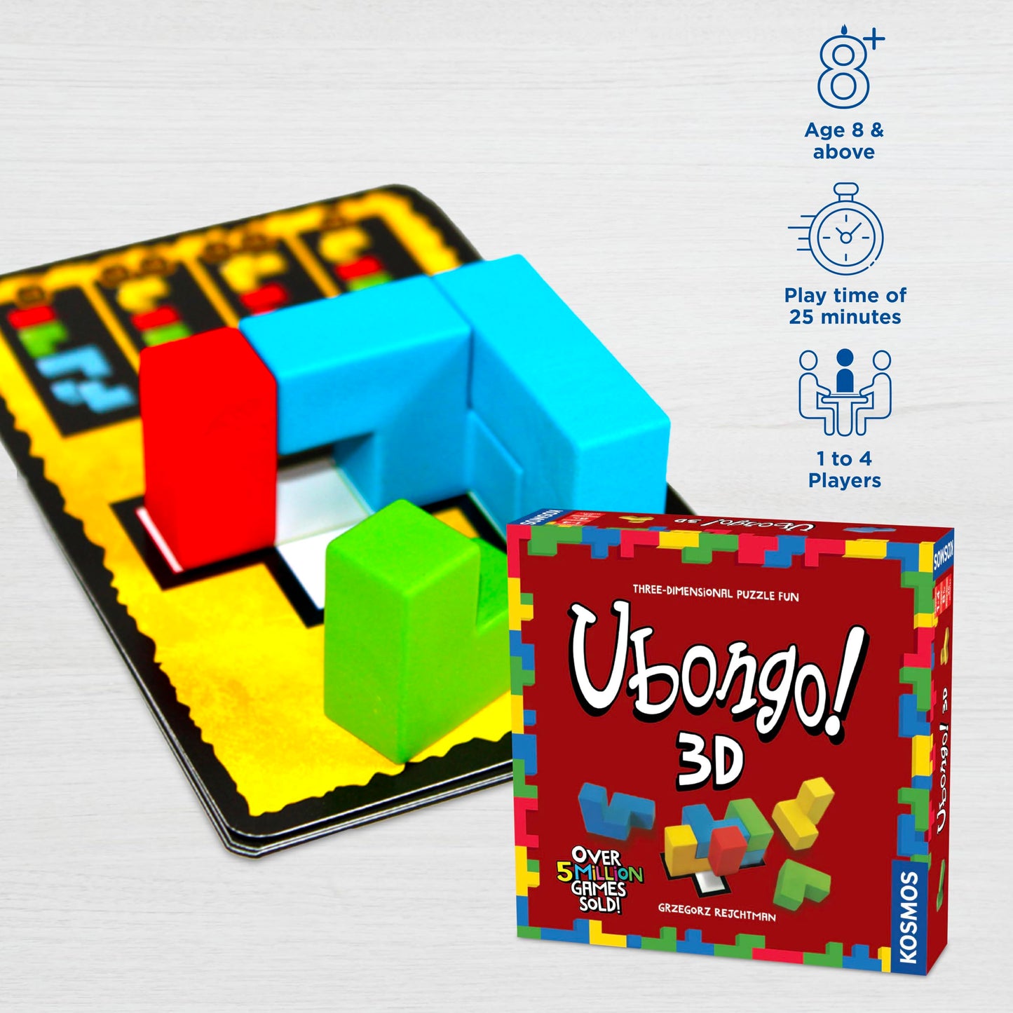 Thames & Kosmos Ubongo 3D Game - Geometric Puzzle for 1-4 Players, Ages 8+, Cardboard, Multi-Color, Model 694258