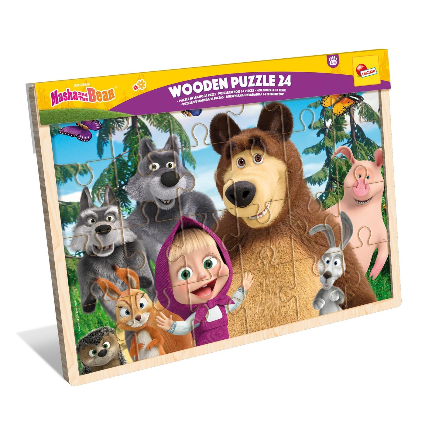 Lisciani - MASHA and MICHKA Wooden Puzzle - For Children from 1 Year Old - 24 Pieces - Easy to Assemble Puzzle - Large Pieces - 