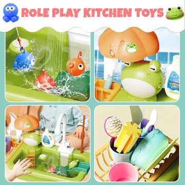 Play Sink with Running Water for Toddlers, Play Kitchen Sink Toy with Electric Faucet for Kids, Pretend Play Dishwasher Play Set