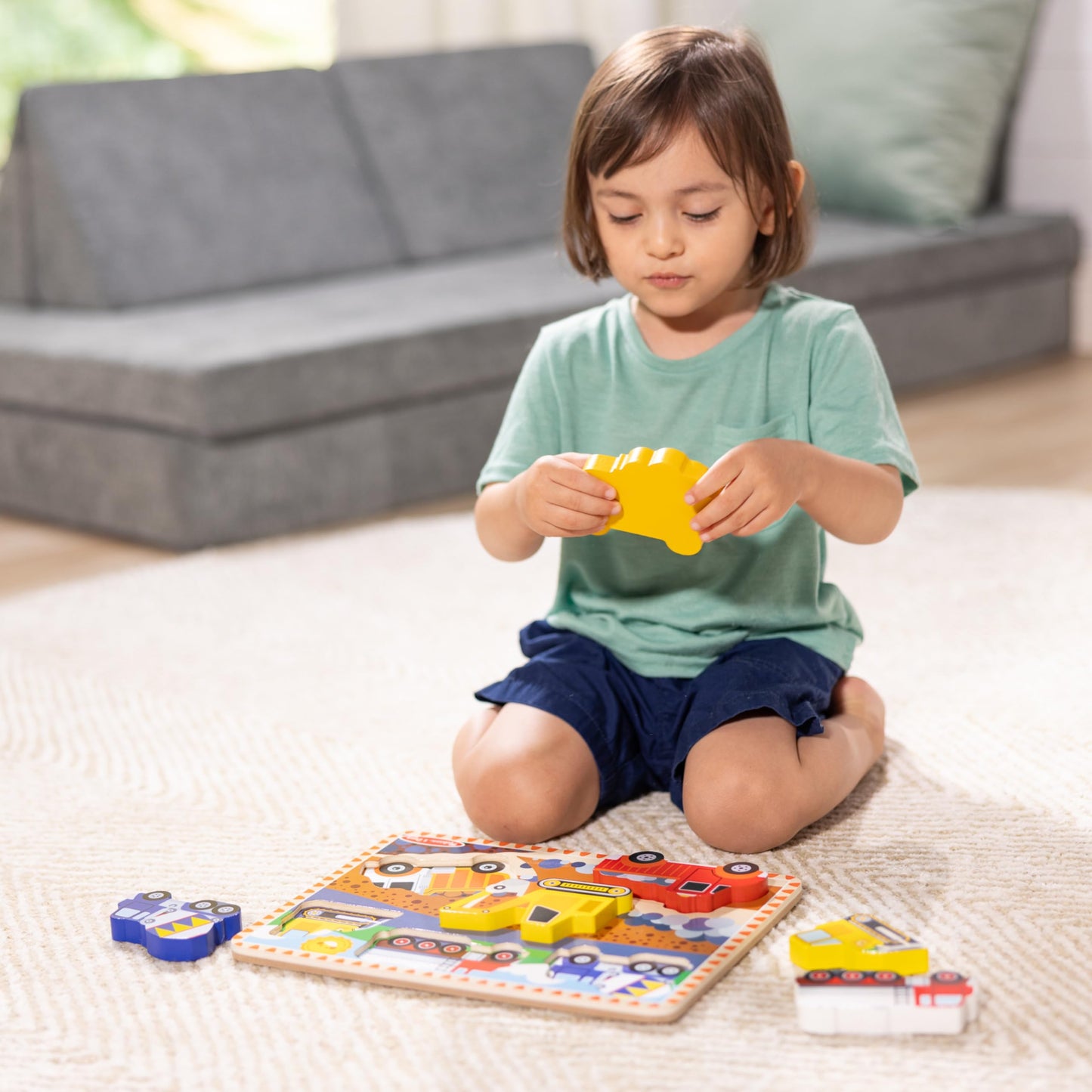 Melissa & Doug Construction Vehicles Wooden Chunky Puzzle (6 Pcs) - Fsc Certified