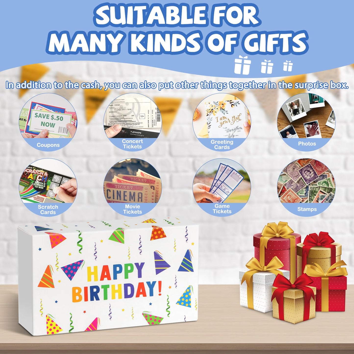 Wenmthg Happy Birthday Surprise Gift Box Explosion For Money - Money Gift Box Explosion With Confetti - Pop Out Folding Bounce E