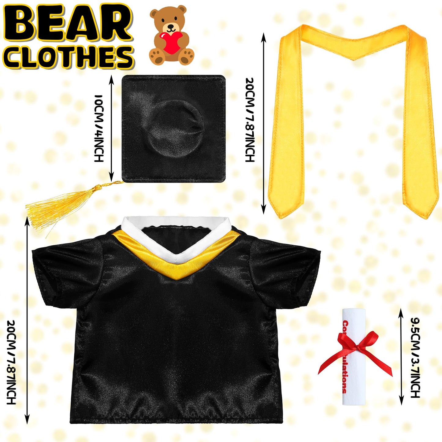 Civaner Graduation Bear Clothes Graduation Hat with Yellow Tassel Diploma Gown Outfit Plush Toy Gown Clothes Accessories Fits Mo