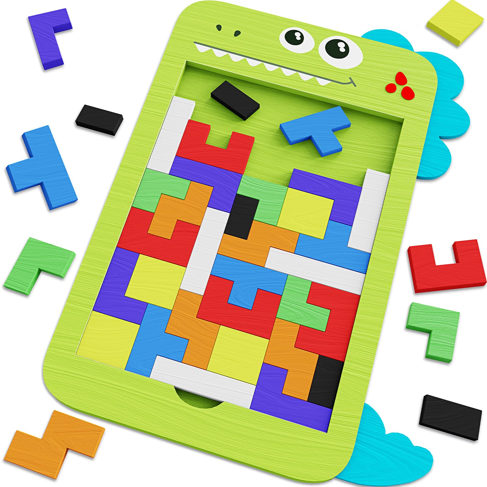 Mindpal 40 Pcs Wooden Blocks Puzzles, Jigsaw Puzzles, Dinosaur Wooden Brain Teaser Puzzles Iq Game Toy, Educational Puzzle, Inte