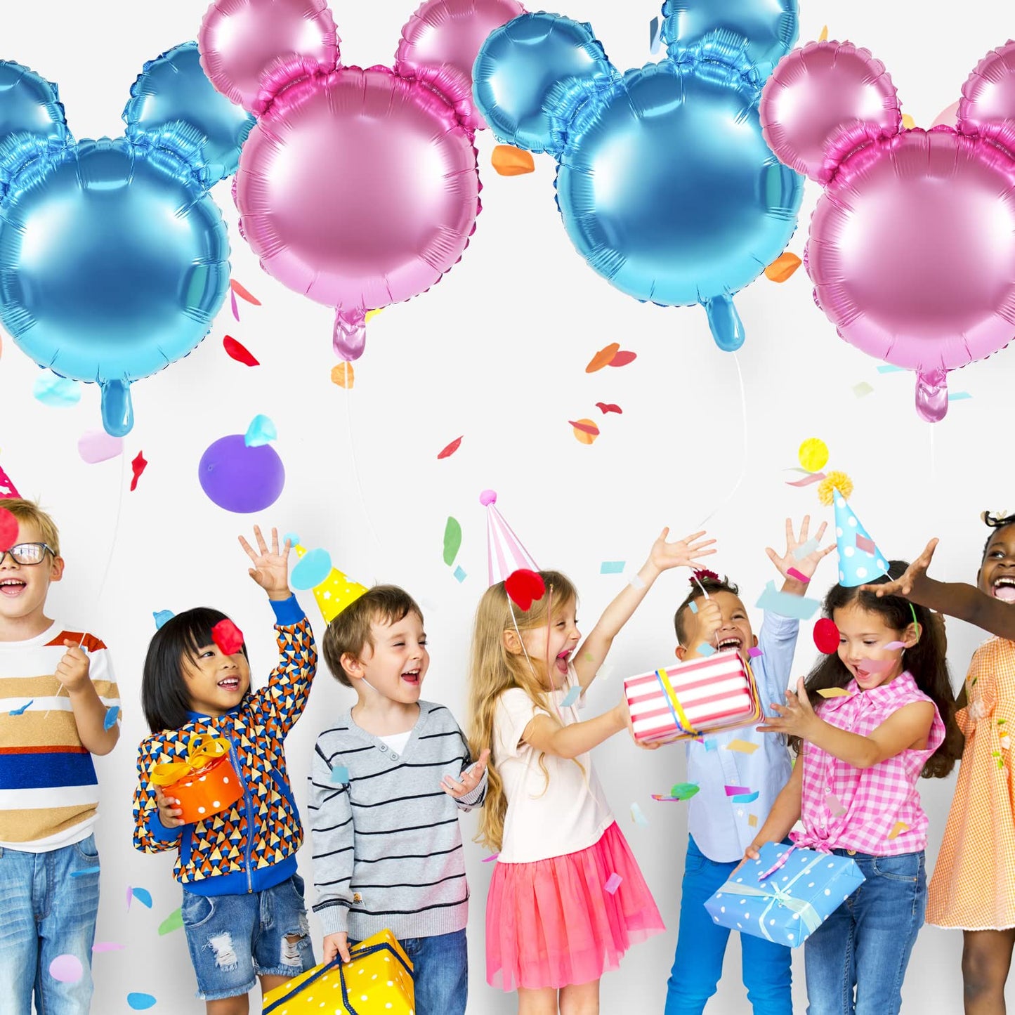 6 Pcs Mouse Head Balloons, 24'' Mouse Mylar Balloon Jumbo Mouse Head Aluminum Foil Balloons For Birthday Party Decorations Baby Shower Supplies Party Favors (Pinkblue)