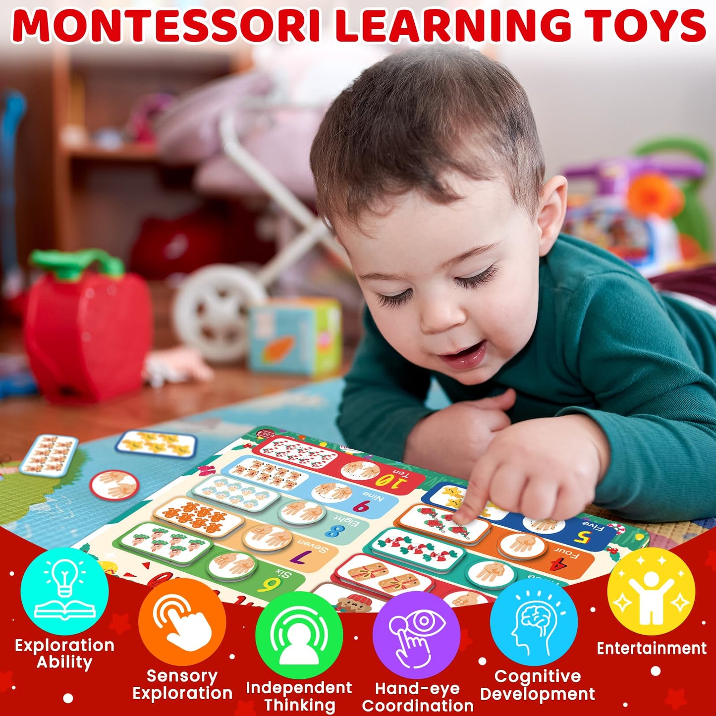 Homseon Christmas Busy Book For Toddlers 3-5 Montessori Toys Preschool Learning Activities, For Toddlers Book Autism Sensory Edu