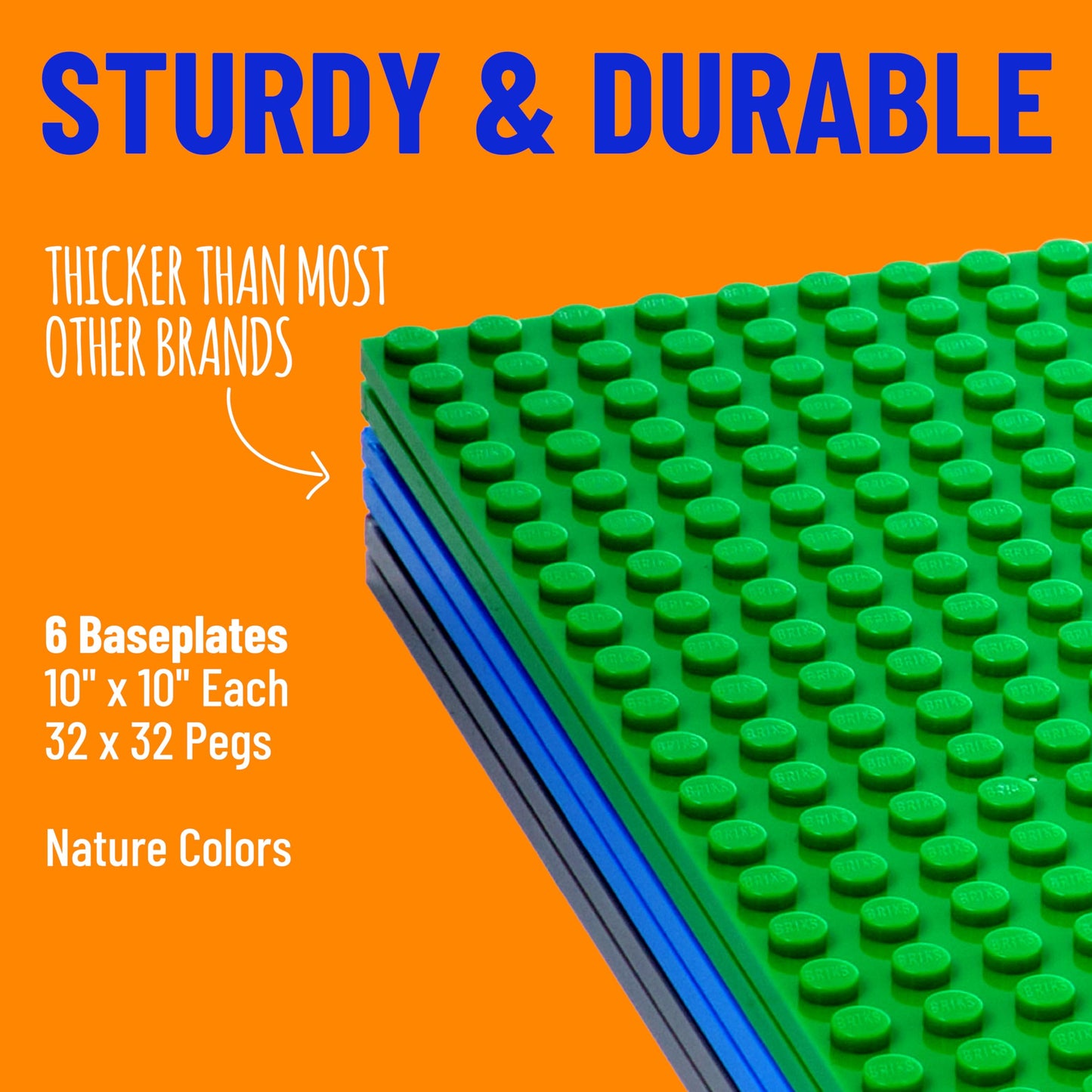 Strictly Briks Compatible With Lego 6 Pack Classic Baseplates 10X10 In, Stackable Building Plates With 32 X 32 Studs, Mats, Base