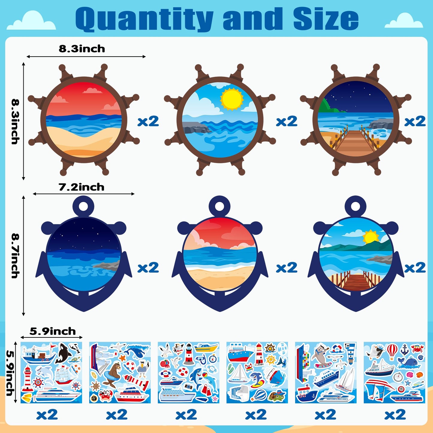Cy2Side Cruise Scene Stickers Set - Make Your Own Ocean Animals Cruise Scene Stickers Art Craft Diy Cruise Stickers Scene With Sharks Sea Navigation Ship Stickers For Kids Carnival Cruise Party Favor
