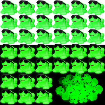 Halloscume 36 Pack Rubber Frogs Squeak and Floating Mini Glow in The Dark Frogs with Glasses Cute Bathtub Toys Swimming Bath Toy