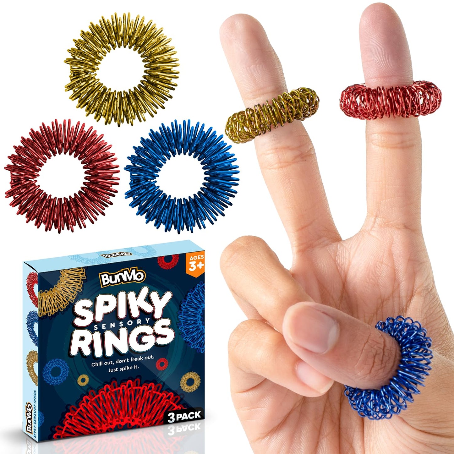 Bunmo Easter Basket Stuffers For Adults - Spiky Sensory Fidget Rings For Adults & Teens - 3-Pack Fidgets In Vibrant Colors - Eas