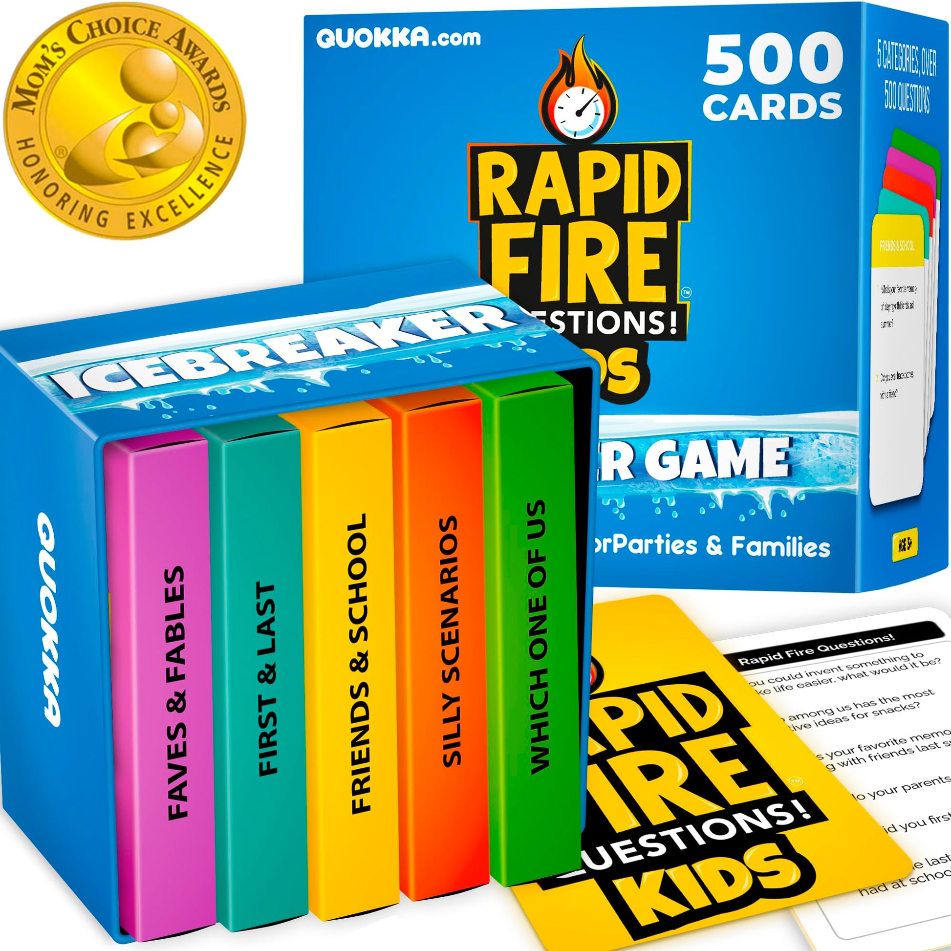 QUOKKA Kids Conversation Cards Game - Break The Ice Game for Kids and Families - Icebreaker Cards with 500+ Questions - Family Game for Kids 8-12 - Perfect for Family Game Night I enhanced Version