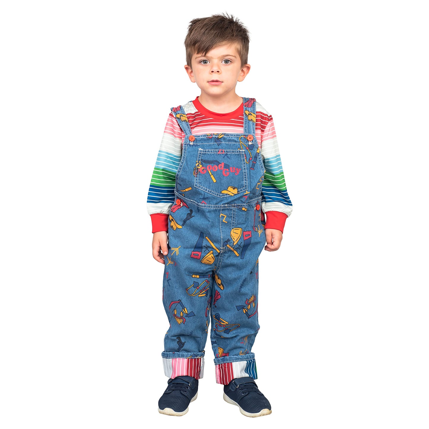 Costume Agent Chuckie Good Guy Doll Kids Set Long Sleeve Shirt and Overalls Childrens Halloween Cosplay