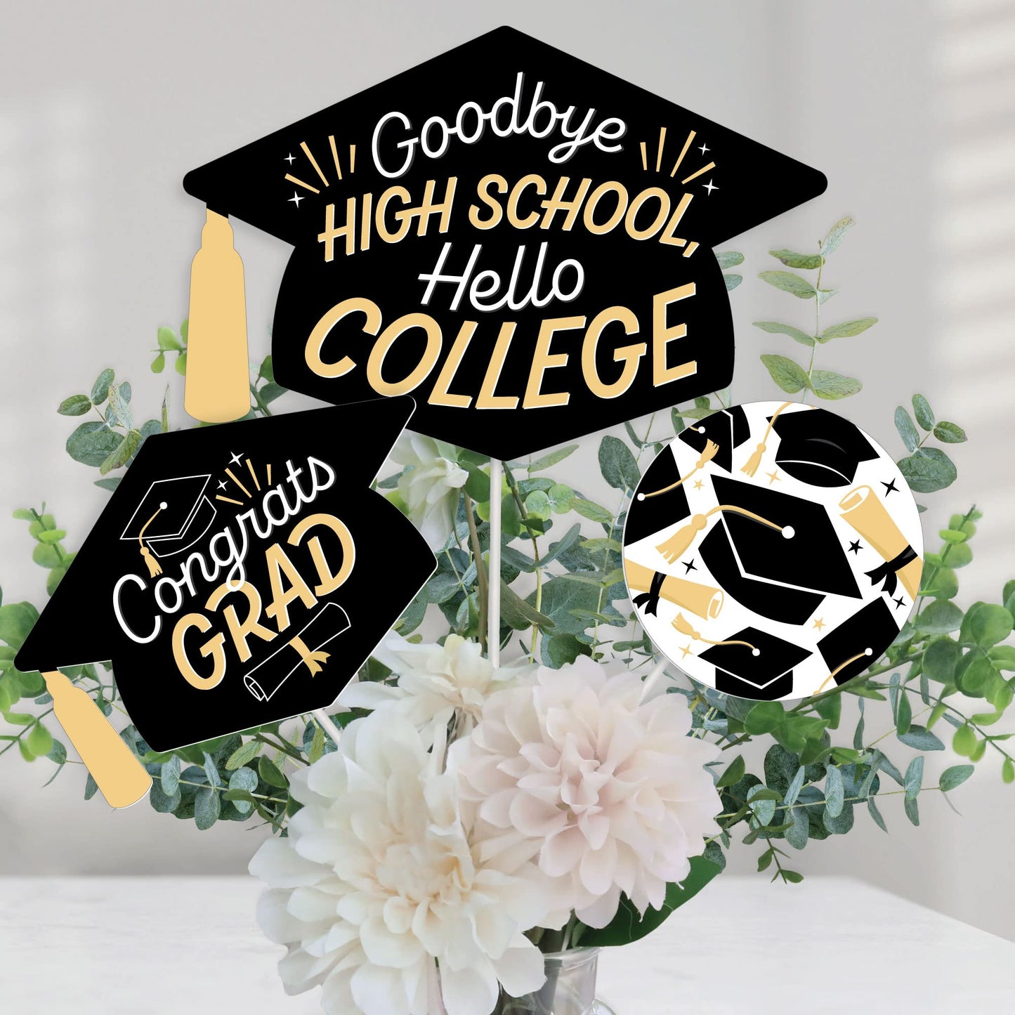 Big Dot of Happiness Hello College  Graduation Party Centerpiece Sticks  Table Toppers  Set of 15