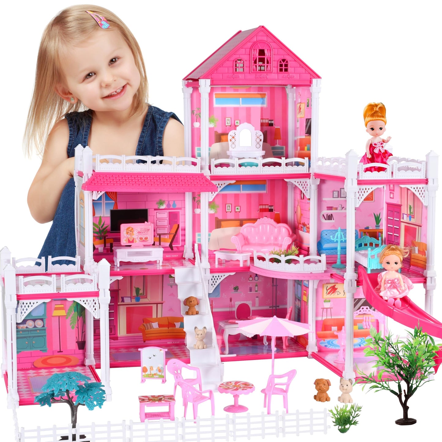 Seifar Doll House for Girls 8 Rooms Dollhouse with Dolls Figure  Puppies Furnitures  Accessories  Toddler Playhouse Gift for for 3 4 5 6 7 8 9 10 Year Old Girls