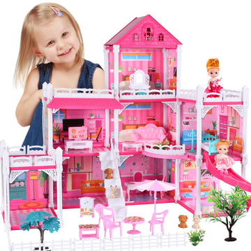 Seifar Doll House for Girls 8 Rooms Dollhouse with Dolls Figure  Puppies Furnitures  Accessories  Toddler Playhouse Gift for for 3 4 5 6 7 8 9 10 Year Old Girls