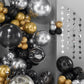 Partywoo 140 Pcs Black And Gold Balloon Arch Kit, Black And Gold Balloons Garland With 4D Marble Balloons, Chrome Metallic Silver Balloons, Star Garland For Birthday Decorations, Retirement Party