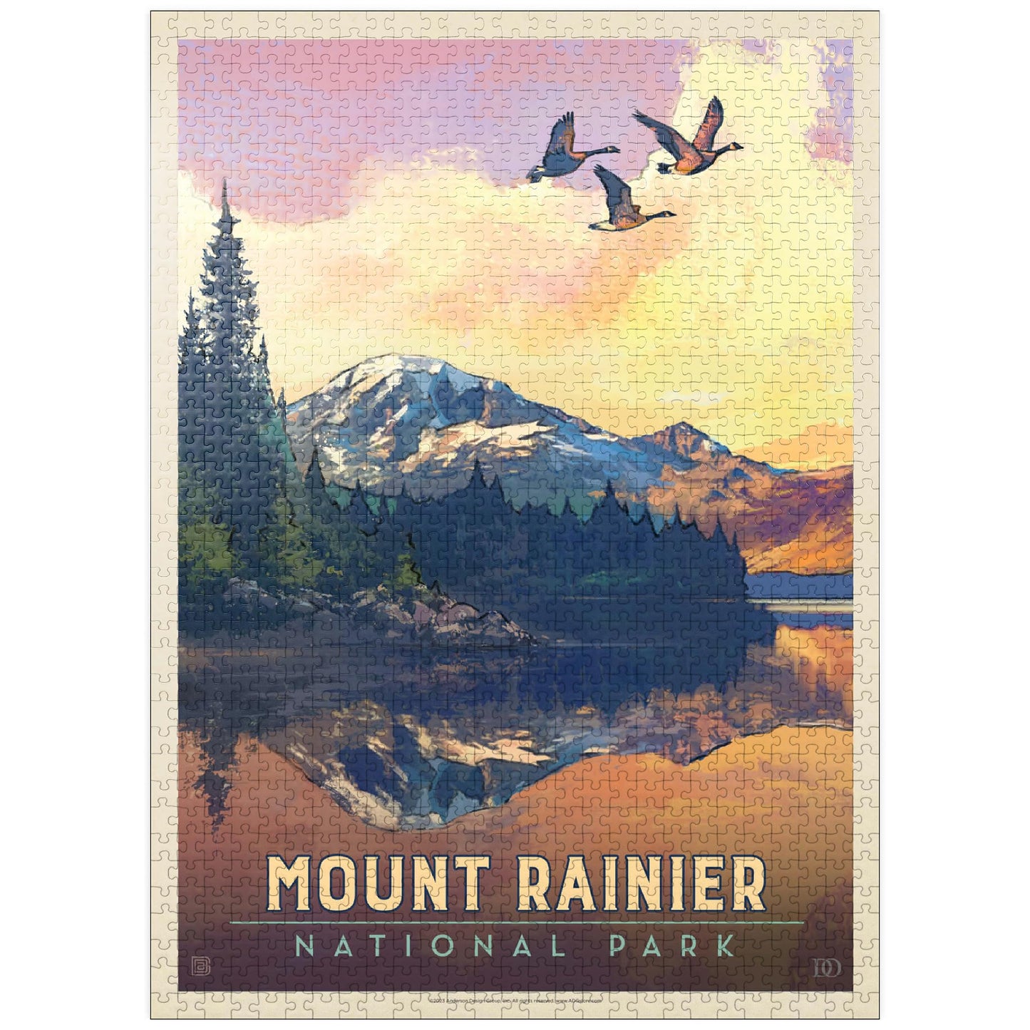 MyPuzzle.com 1000 Piece Vintage Poster Jigsaw Puzzle - Mount Rainier National Park, Colorful Cardboard for Adults